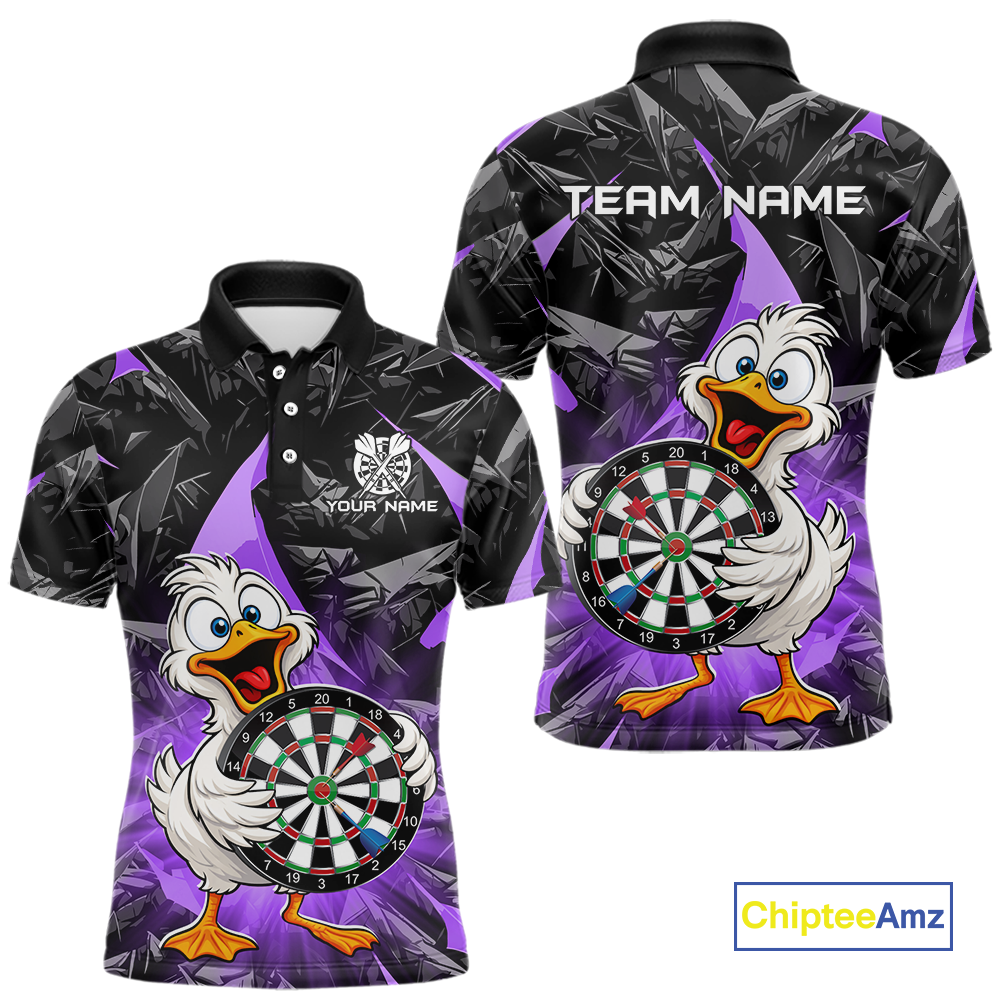 Custom Purple Duck Funny Dart Shirt Dart Team Jersey for Men Dartboard Polo & 1/4Zip NNT167
