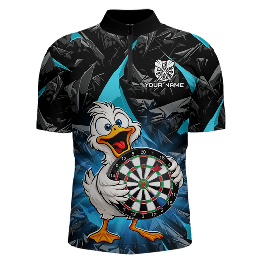 Custom Turquoise Duck Funny Dart Shirt Dart Team Jersey for Men Dartboard Polo & 1/4Zip NNT167