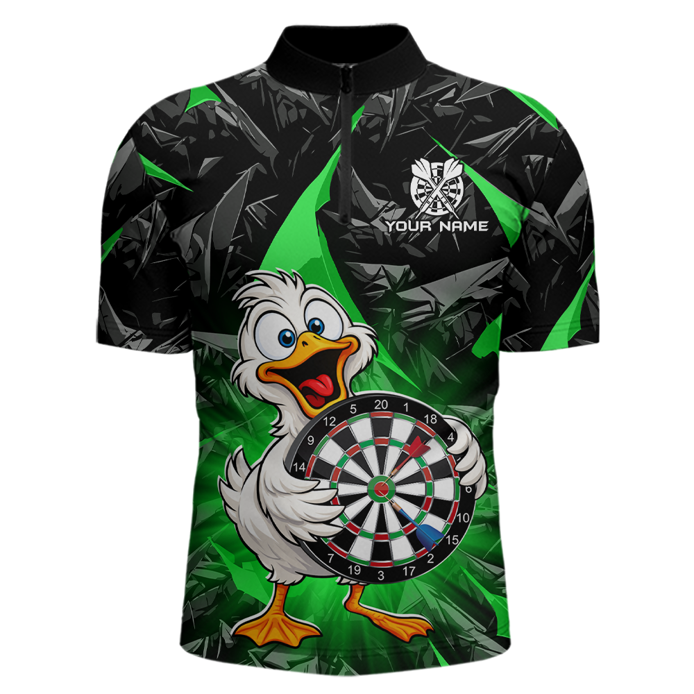 Custom Green Duck Funny Dart Shirt Dart Team Jersey for Men Dartboard Polo & 1/4Zip NNT167