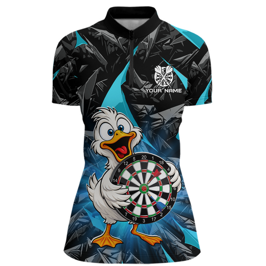 Custom Turquoise Duck Funny Dart Shirt Dart Team Jersey for Women Dartboard Polo & 1/4Zip NNT167