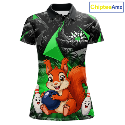 Funny Green Squirrel Custom Bowling Jersey for Women Bowling Team Shirts Bowling League HNT302