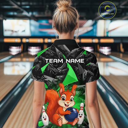 Funny Green Squirrel Custom Bowling Jersey for Women Bowling Team Shirts Bowling League HNT302