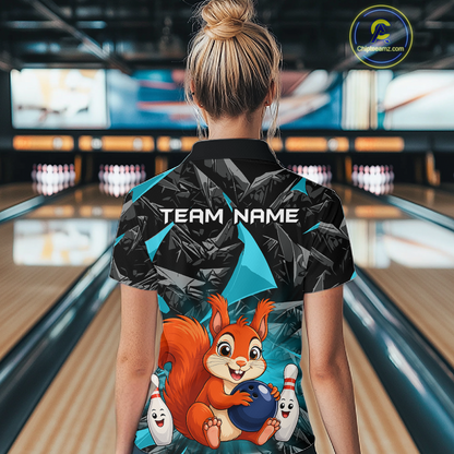 Funny Turquoise Squirrel Custom Bowling Jersey for Women Bowling Team Shirts Bowling League HNT302