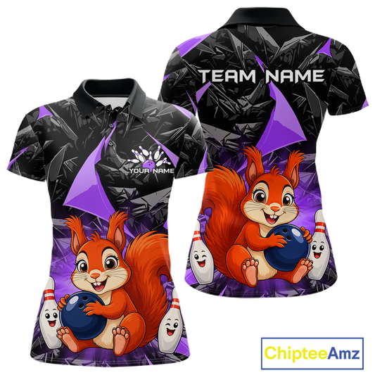 Funny Purple Squirrel Custom Bowling Jersey for Women Bowling Team Shirts Bowling League HNT302