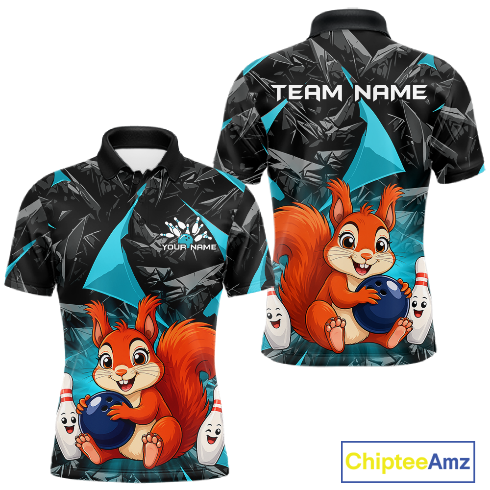 Funny Turquoise Squirrel Custom Bowling Jersey for Men Bowling Team Shirts Bowling League HNT302