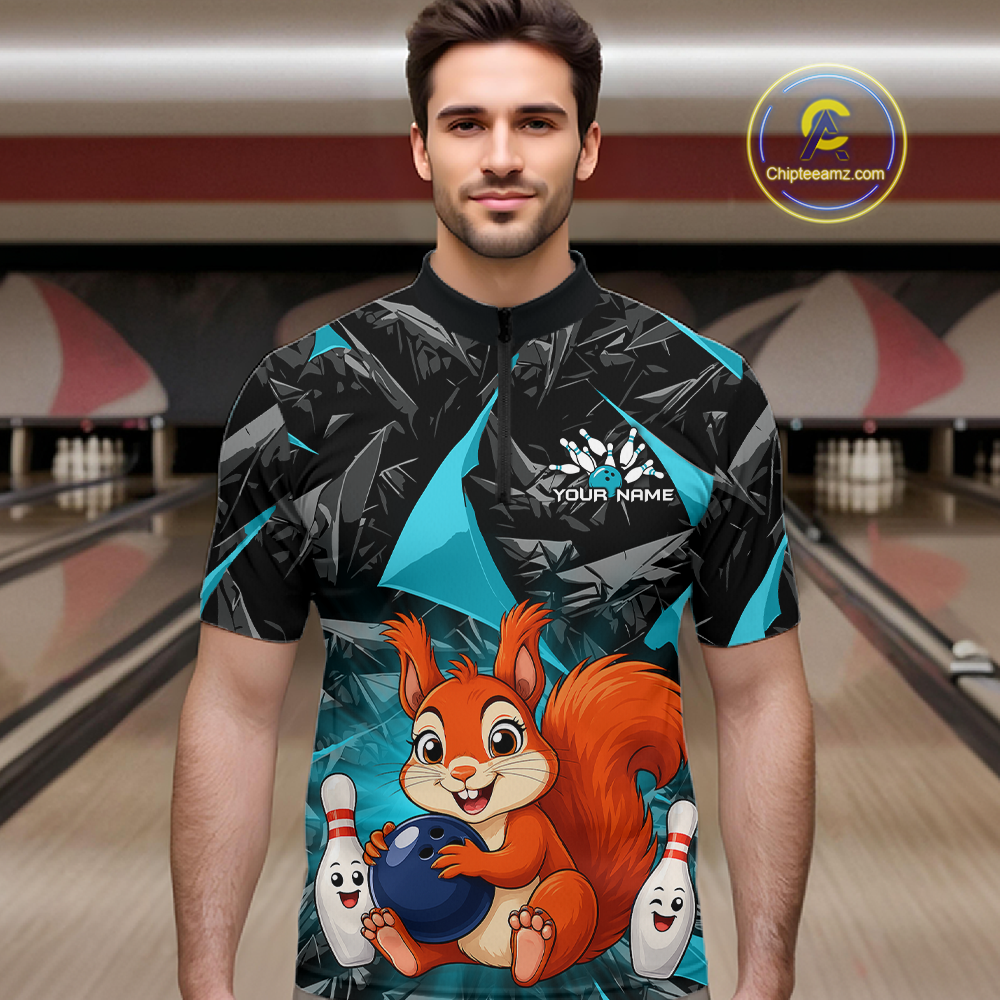 Funny Turquoise Squirrel Custom Bowling Jersey for Men Bowling Team Shirts Bowling League HNT302