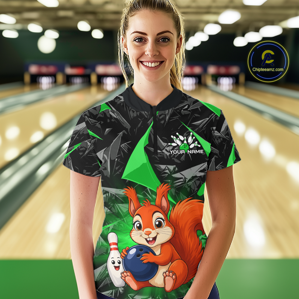 Funny Green Squirrel Custom Bowling Jersey for Women Bowling Team Shirts Bowling League HNT302