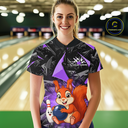 Funny Purple Squirrel Custom Bowling Jersey for Women Bowling Team Shirts Bowling League HNT302