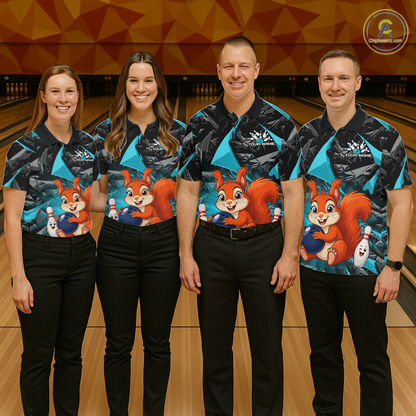 Funny Turquoise Squirrel Custom Bowling Jersey for Men Bowling Team Shirts Bowling League HNT302