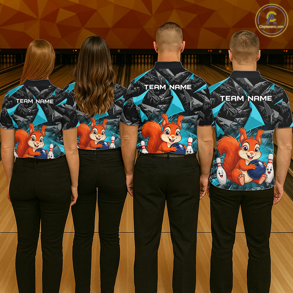 Funny Turquoise Squirrel Custom Bowling Jersey for Men Bowling Team Shirts Bowling League HNT302