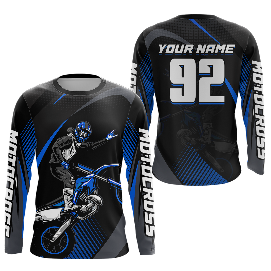 Personalized Blue Motocross Shirts Racing Jersey Dirt Bike Jersey Kid Men Women UPF30+ DNT14