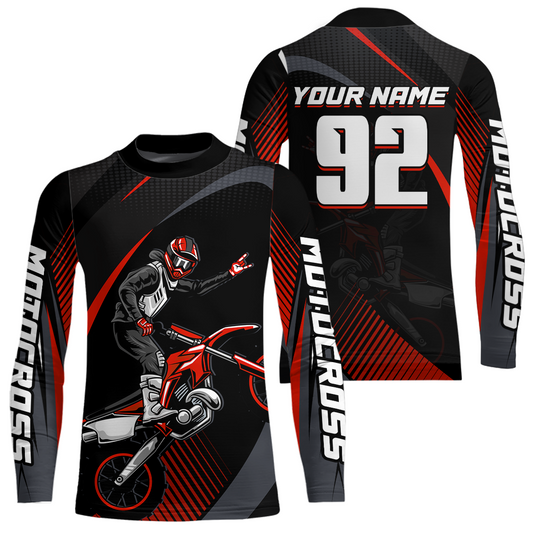 Personalized Red Motocross Shirts Racing Jersey Dirt Bike Jersey Kid Men Women UPF30+ DNT14