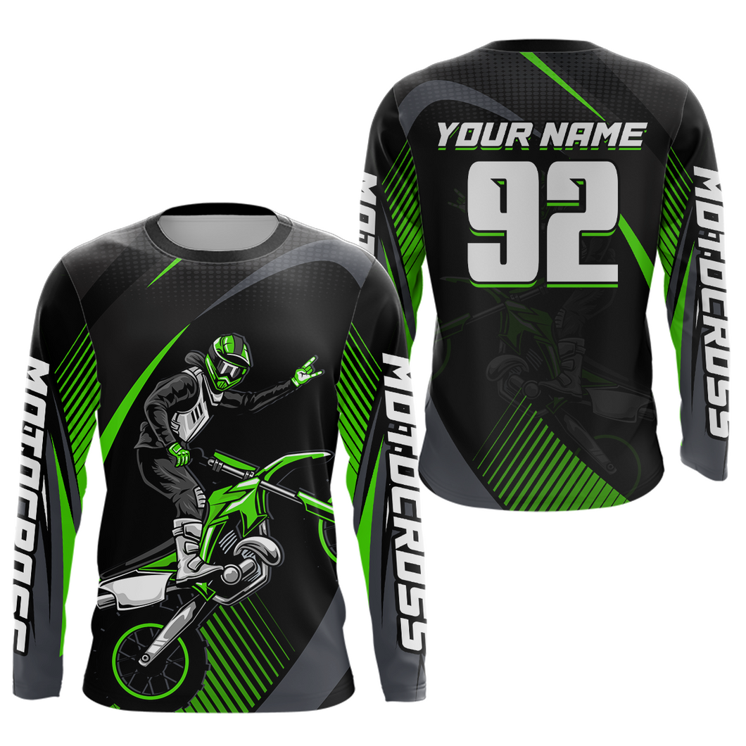 Personalized Green Motocross Shirts Racing Jersey Dirt Bike Jersey Kid Men Women UPF30+ DNT14