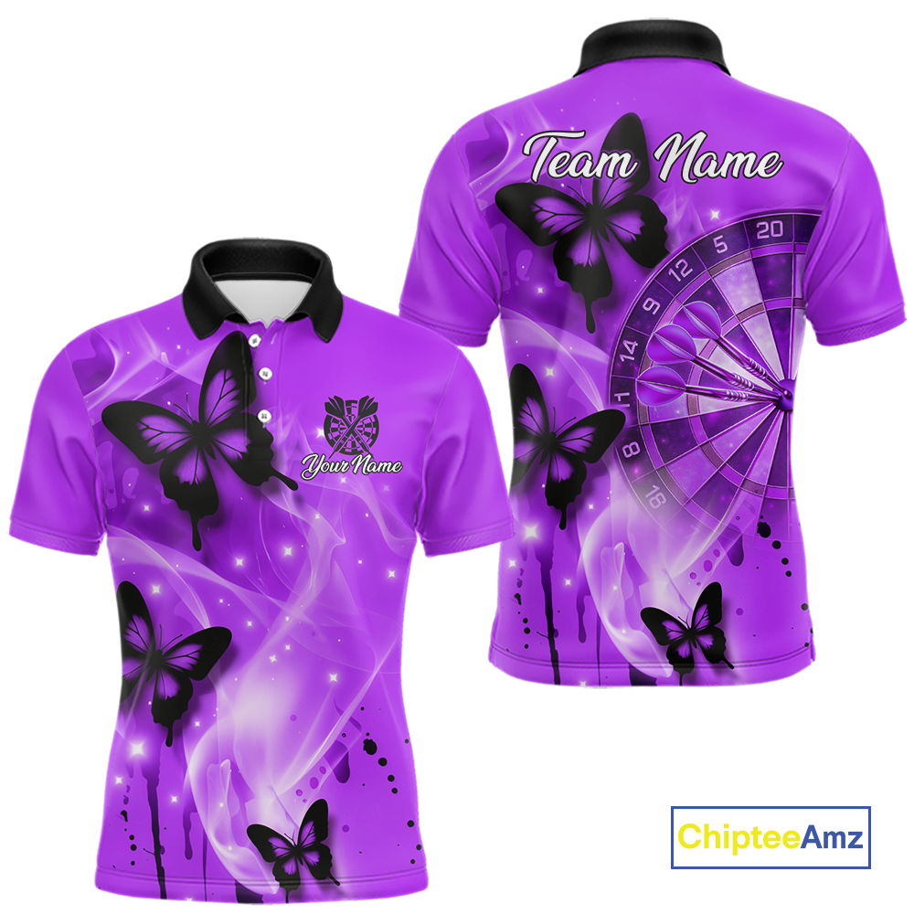 Custom Purple Galaxy Butterflies Darts Shirt for Men Darts Team Jerseys Dartboard Shirt NNT261
