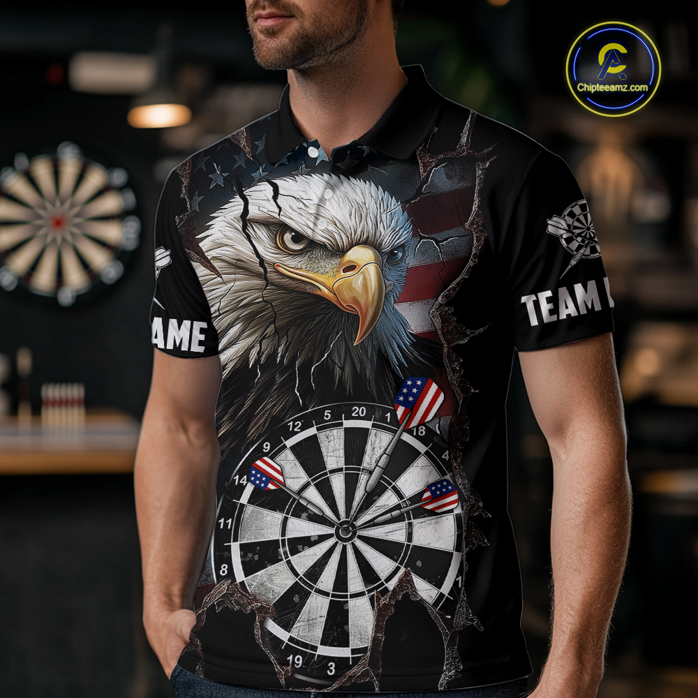 Custom US Flag Eagle Dart Shirts For Men Dart Board Gifts Darts Team Jerseys Dart League NNT154