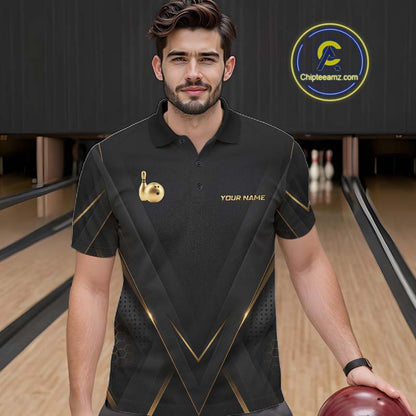 Custom Black Gold Bowling Jersey for Men Bowling Team Shirts Polo & 1/4 Zip Bowling League HNT474