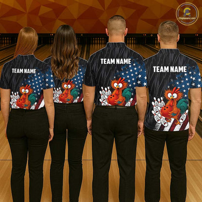 Custom American Flag Funny Chicken Bowling Jersey for Men Bowling Team Shirts Polo & 1/4 Zip HNT475