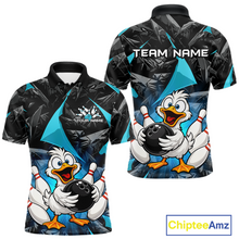 Load image into Gallery viewer, Custom Turquoise Funny Duck Bowling Jersey for Men Bowling League Bowling Team Shirts Polo &amp; 1/4 Zip HN233