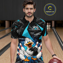 Load image into Gallery viewer, Custom Turquoise Funny Duck Bowling Jersey for Men Bowling League Bowling Team Shirts Polo &amp; 1/4 Zip HN233