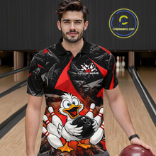 Load image into Gallery viewer, Custom Red Funny Duck Bowling Jersey for Men Bowling League Bowling Team Shirts Polo &amp; 1/4 Zip HN233