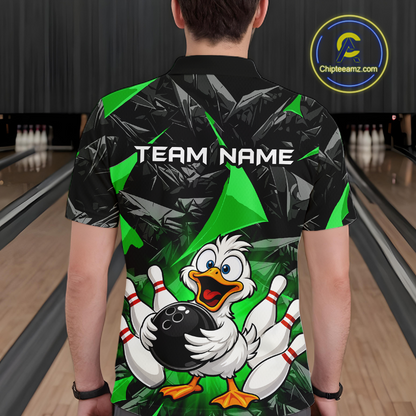 Custom Green Funny Duck Bowling Jersey for Men Bowling League Bowling Team Shirts Polo & 1/4 Zip HN233