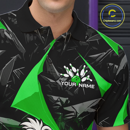 Custom Green Funny Duck Bowling Jersey for Men Bowling League Bowling Team Shirts Polo & 1/4 Zip HN233