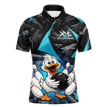 Load image into Gallery viewer, Custom Turquoise Funny Duck Bowling Jersey for Men Bowling League Bowling Team Shirts Polo &amp; 1/4 Zip HN233