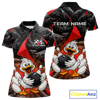 Custom Red Funny Duck Bowling Jersey for Women Bowling League Bowling Team Shirts Polo & 1/4 Zip HN233