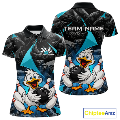 Custom Turquoise Funny Duck Bowling Jersey for Women Bowling League Bowling Team Shirts Polo & 1/4 Zip HN233