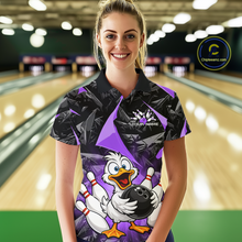 Load image into Gallery viewer, Custom Purple Funny Duck Bowling Jersey for Women Bowling League Bowling Team Shirts Polo &amp; 1/4 Zip HN233