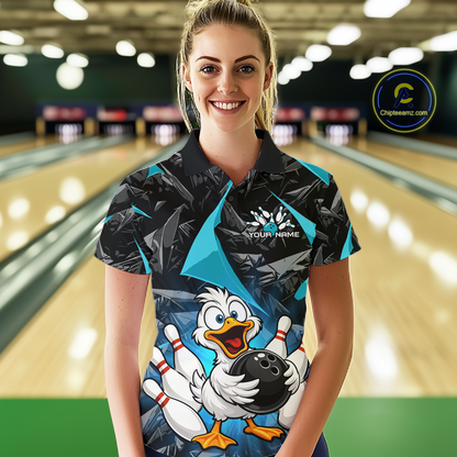 Custom Turquoise Funny Duck Bowling Jersey for Women Bowling League Bowling Team Shirts Polo & 1/4 Zip HN233