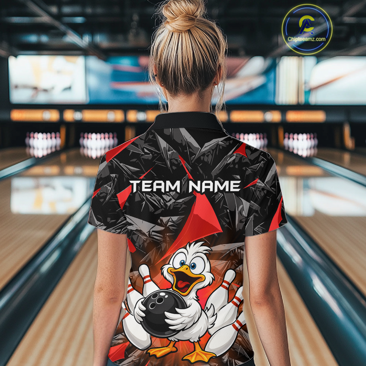 Custom Red Funny Duck Bowling Jersey for Women Bowling League Bowling Team Shirts Polo & 1/4 Zip HN233