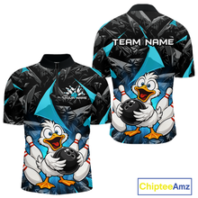 Load image into Gallery viewer, Custom Turquoise Funny Duck Bowling Jersey for Men Bowling League Bowling Team Shirts Polo &amp; 1/4 Zip HN233