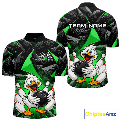 Custom Green Funny Duck Bowling Jersey for Men Bowling League Bowling Team Shirts Polo & 1/4 Zip HN233