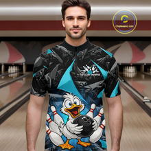 Load image into Gallery viewer, Custom Turquoise Funny Duck Bowling Jersey for Men Bowling League Bowling Team Shirts Polo &amp; 1/4 Zip HN233