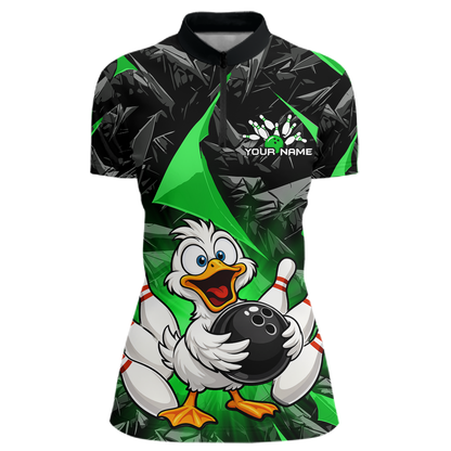 Custom Green Funny Duck Bowling Jersey for Women Bowling League Bowling Team Shirts Polo & 1/4 Zip HN233