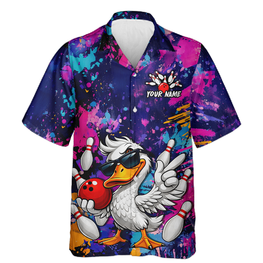 Custom Graffiti Duck Hawaiian Bowling Jersey for Men Women Bowling Team Shirts Bowling League HNT234
