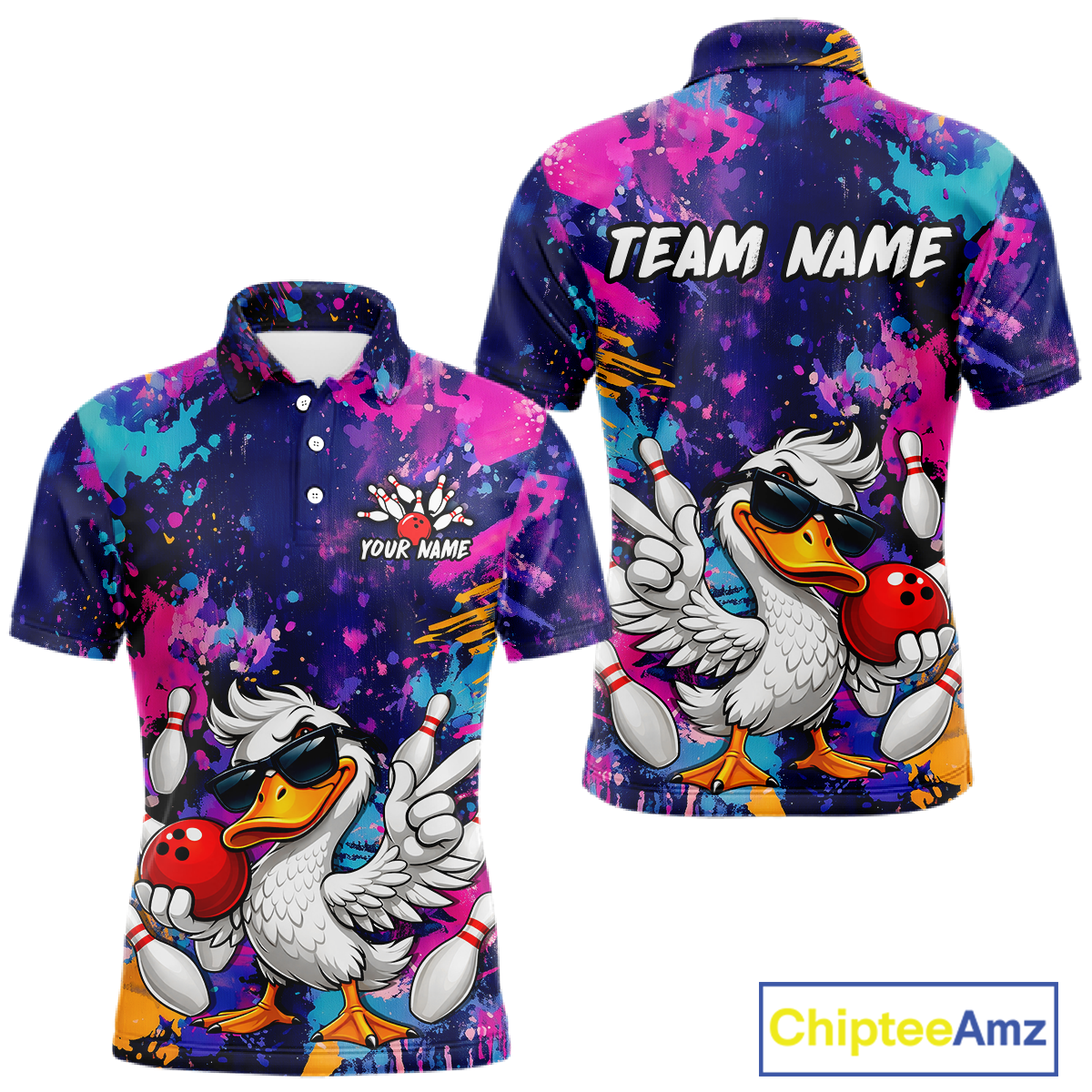 Custom Graffiti Funny Duck Bowling Jersey for Men Bowling League Bowling Team Shirts Polo & 1/4 Zip HN234