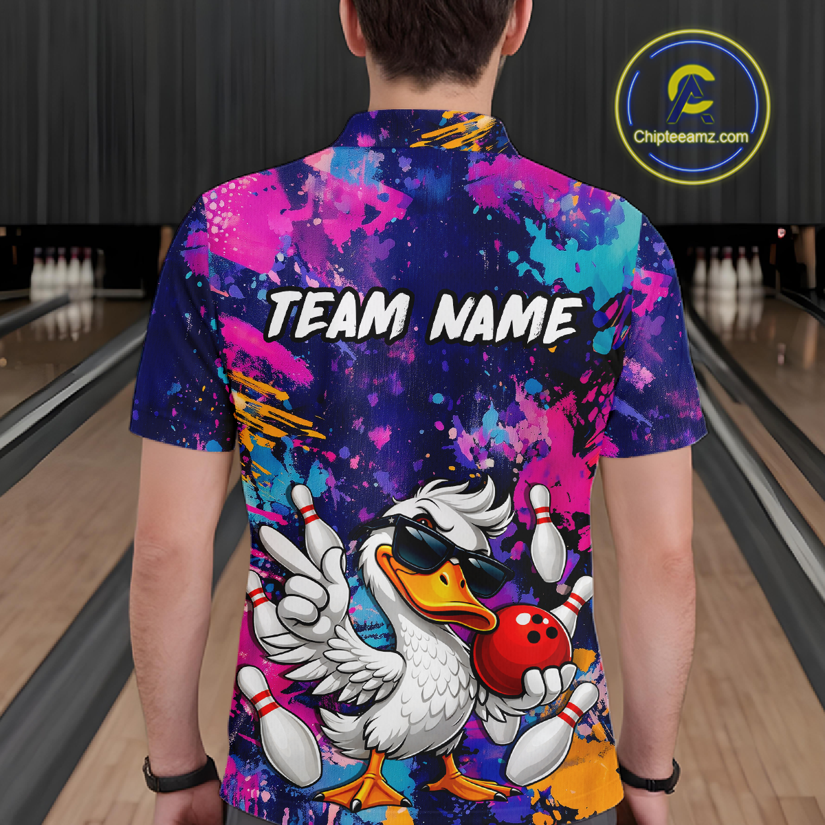 Custom Graffiti Funny Duck Bowling Jersey for Men Bowling League Bowling Team Shirts Polo & 1/4 Zip HN234