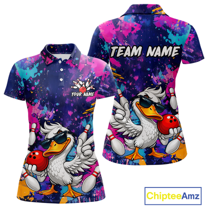 Custom Graffiti Funny Duck Bowling Jersey for Women Bowling League Bowling Team Shirts Polo & 1/4 Zip HN234
