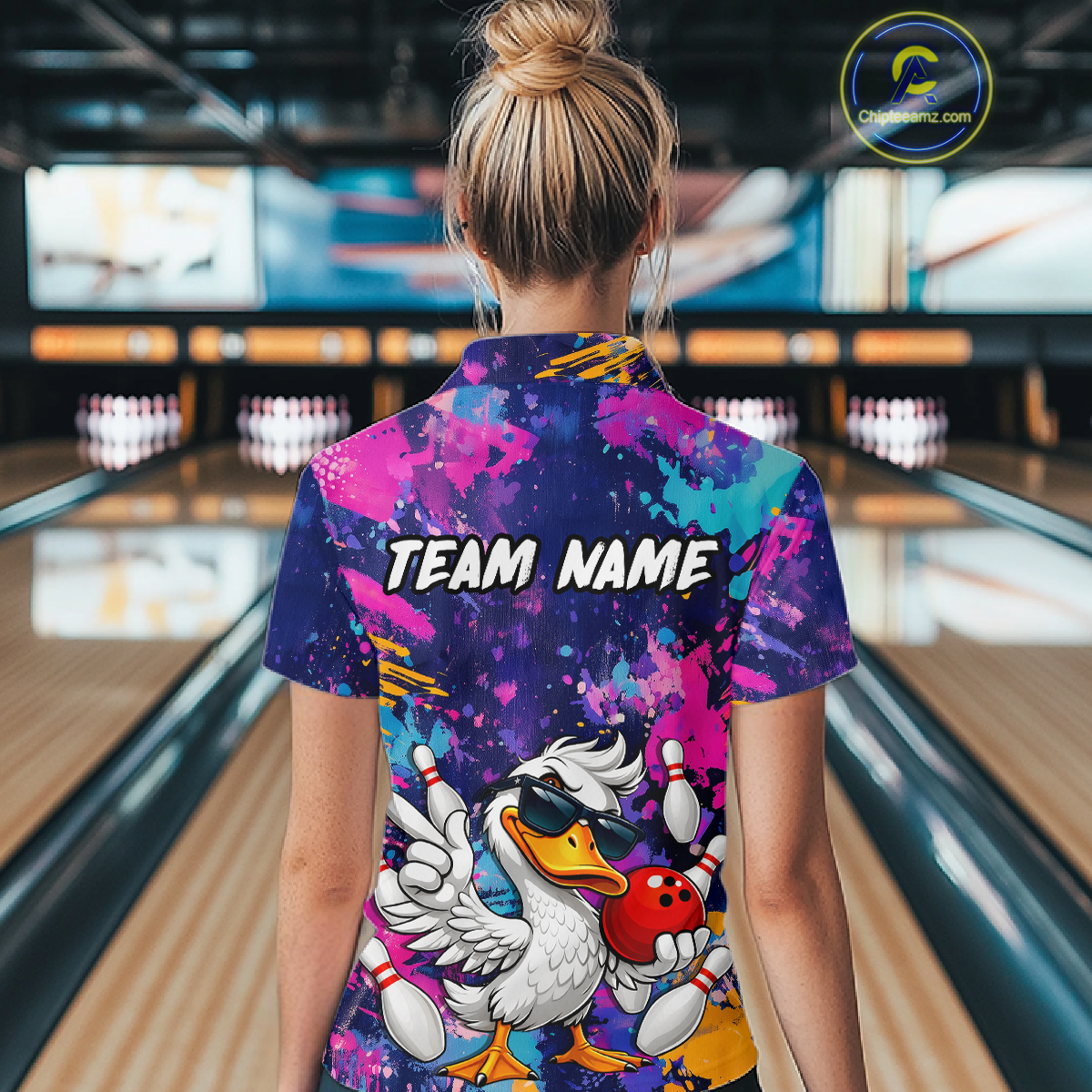 Custom Graffiti Funny Duck Bowling Jersey for Women Bowling League Bowling Team Shirts Polo & 1/4 Zip HN234