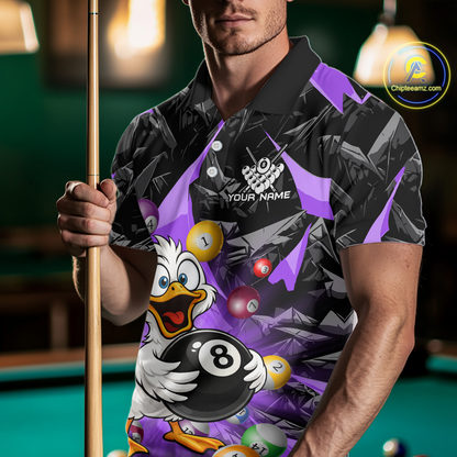 Custom Purple Funny Duck 8 Ball Pool Shirts Billiard Shirt for Men Billiard Team Jersey League NNT172