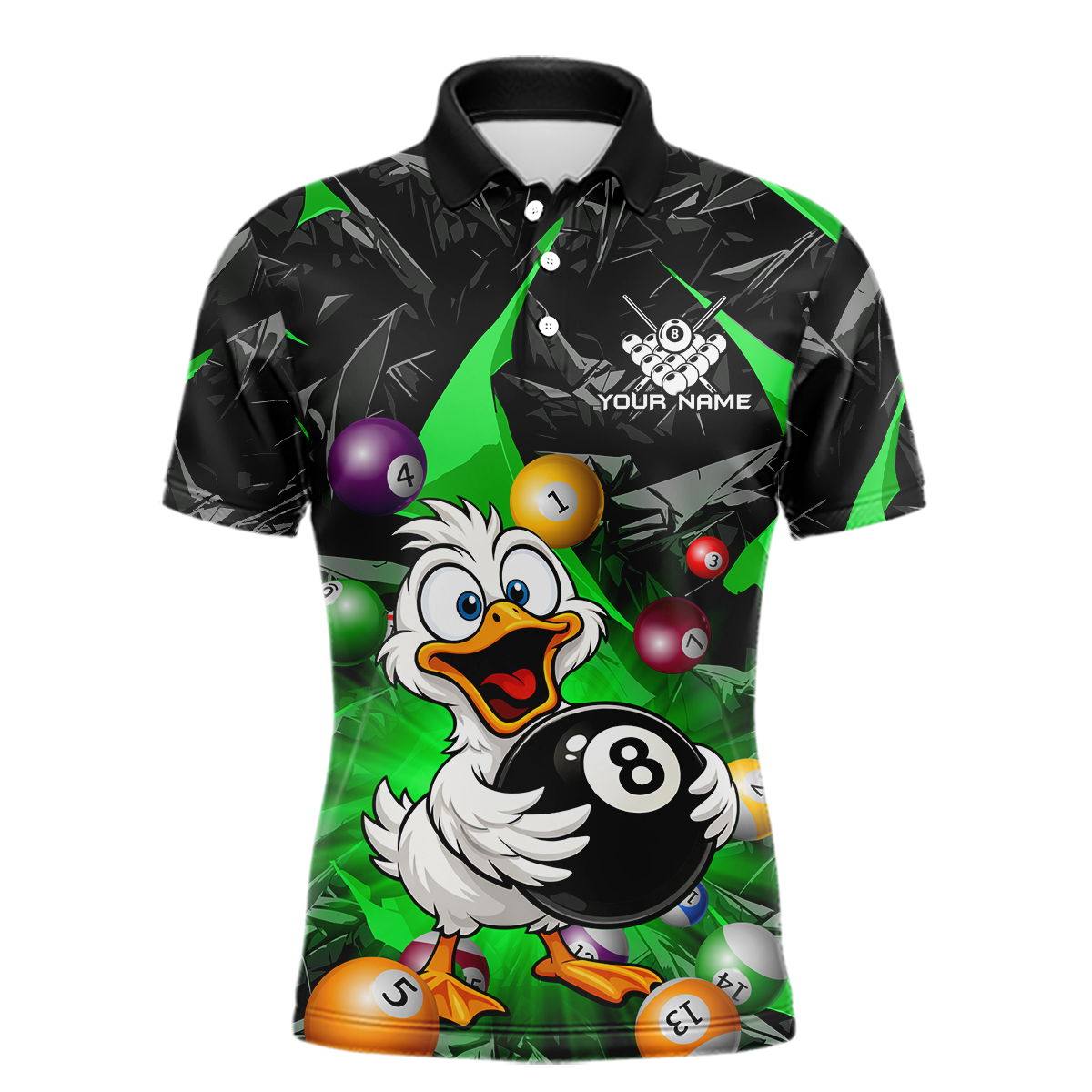 Custom Green Funny Duck 8 Ball Pool Shirts Billiard Shirt for Men Billiard Team Jersey League NNT172