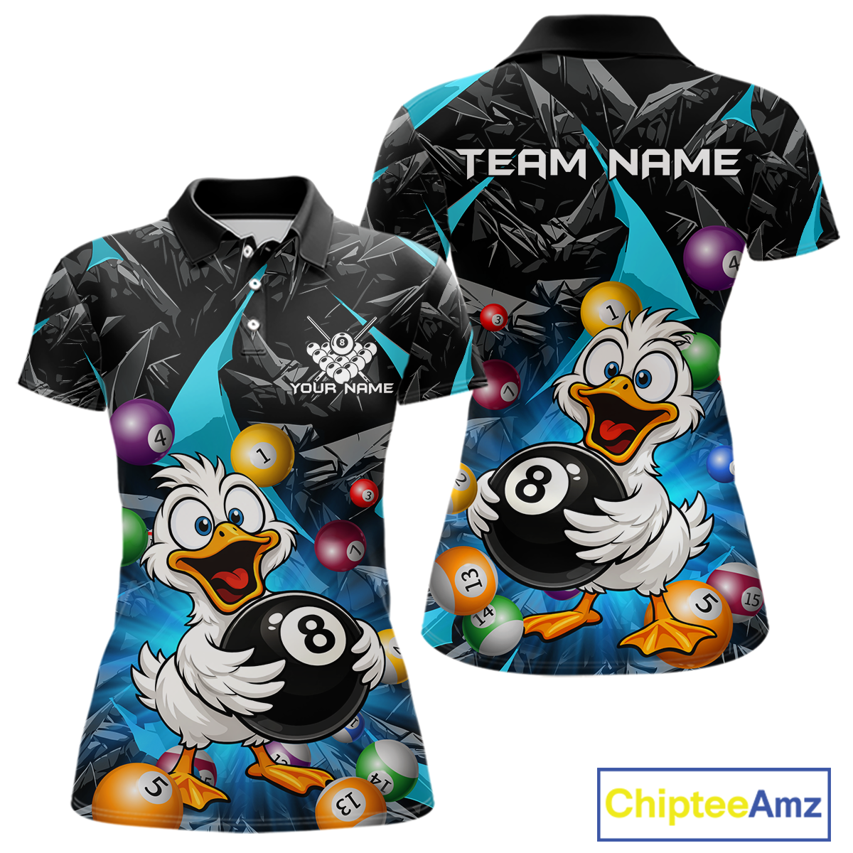 Custom Turquoise Funny Duck 8 Ball Pool Shirts Billiard Shirt for Women Billiard Team Jersey League NNT172