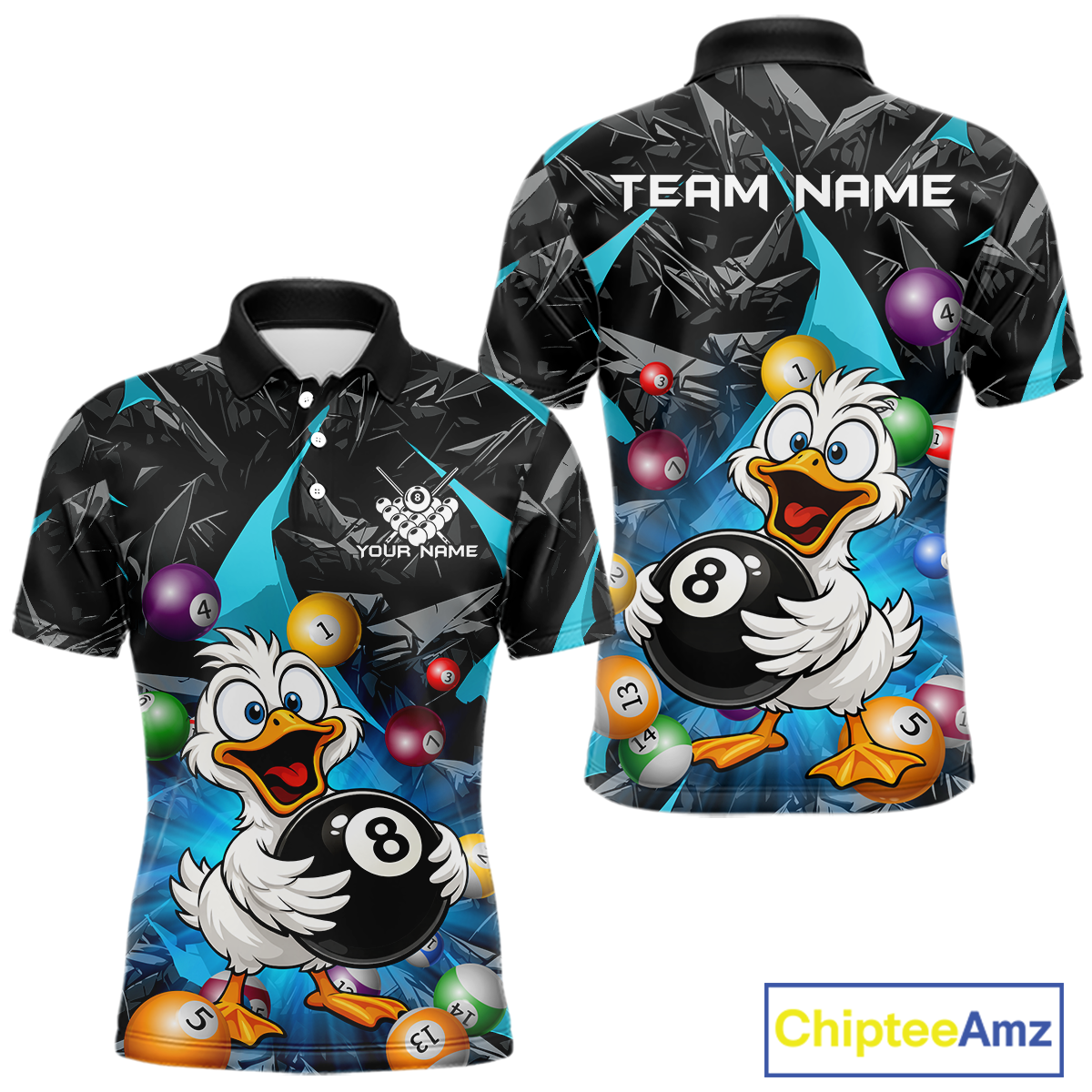 Custom Turquoise Funny Duck 8 Ball Pool Shirts Billiard Shirt for Men Billiard Team Jersey League NNT172