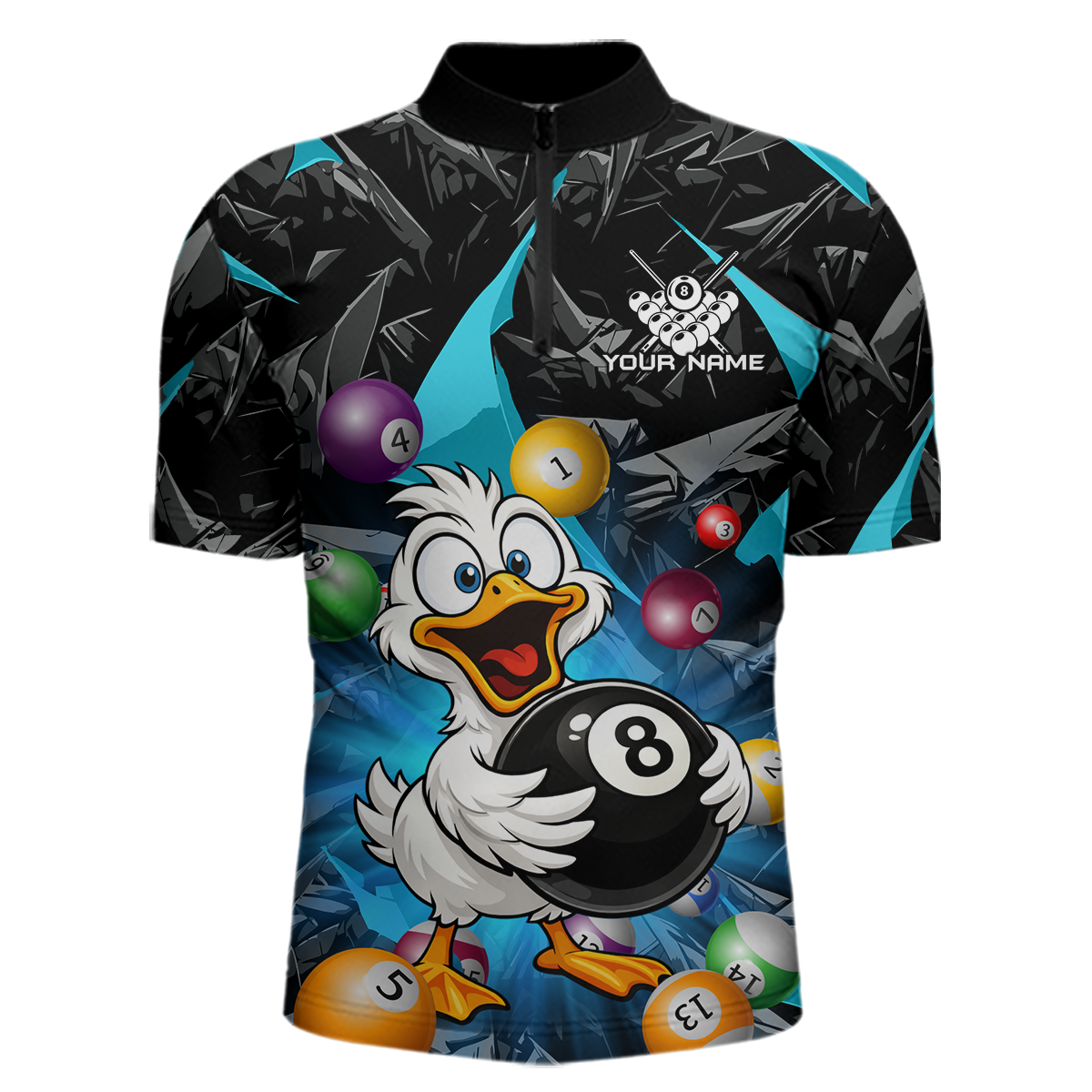 Custom Turquoise Funny Duck 8 Ball Pool Shirts Billiard Shirt for Men Billiard Team Jersey League NNT172