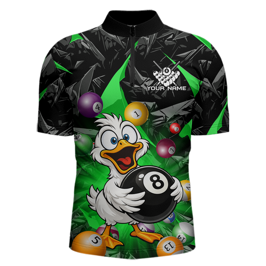 Custom Green Funny Duck 8 Ball Pool Shirts Billiard Shirt for Men Billiard Team Jersey League NNT172