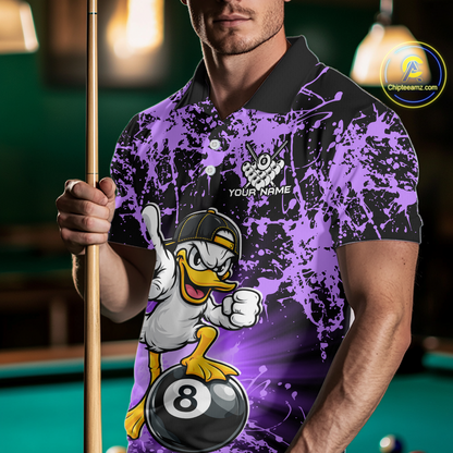 Custom Purple Funny Duck Billiard Shirt for Men Billiard Team Jersey League 8 Ball Pool Shirts NNT171