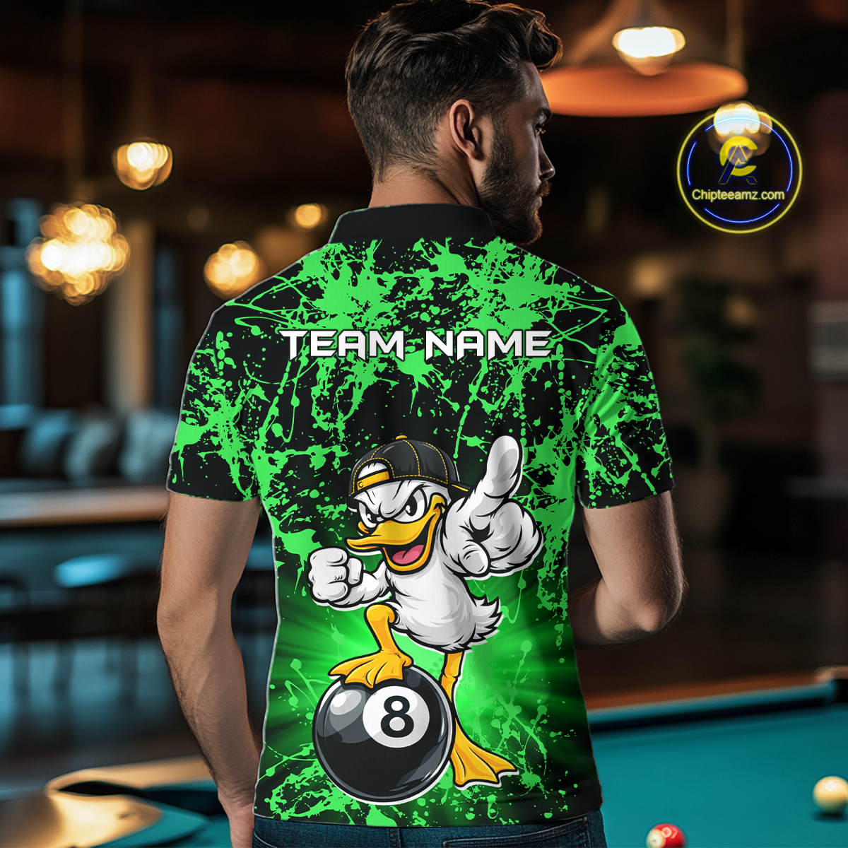 Custom Green Funny Duck Billiard Shirt for Men Billiard Team Jersey League 8 Ball Pool Shirts NNT171