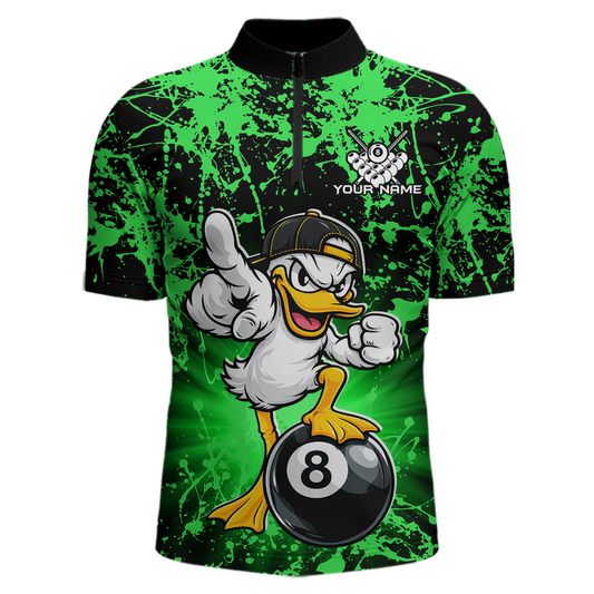 Custom Green Funny Duck Billiard Shirt for Men Billiard Team Jersey League 8 Ball Pool Shirts NNT171